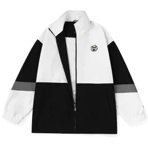 Black And White Color Block Letter Print Zip Jacket
