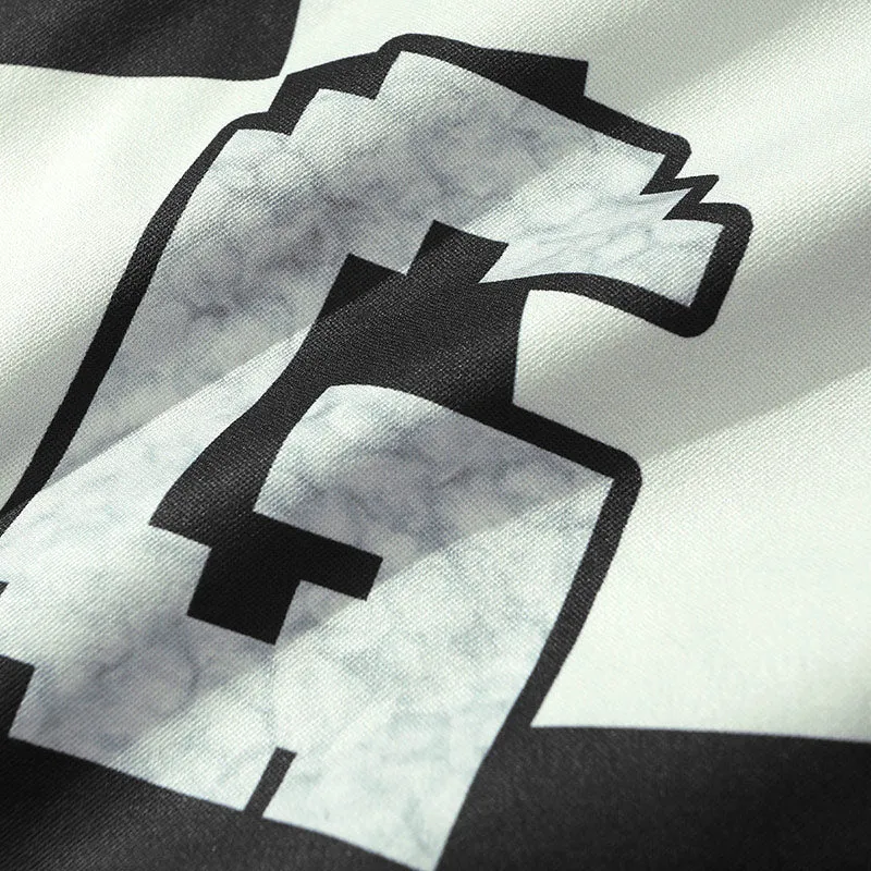 Black And White Contrast Mosaic Print Baseball Collar Jacket