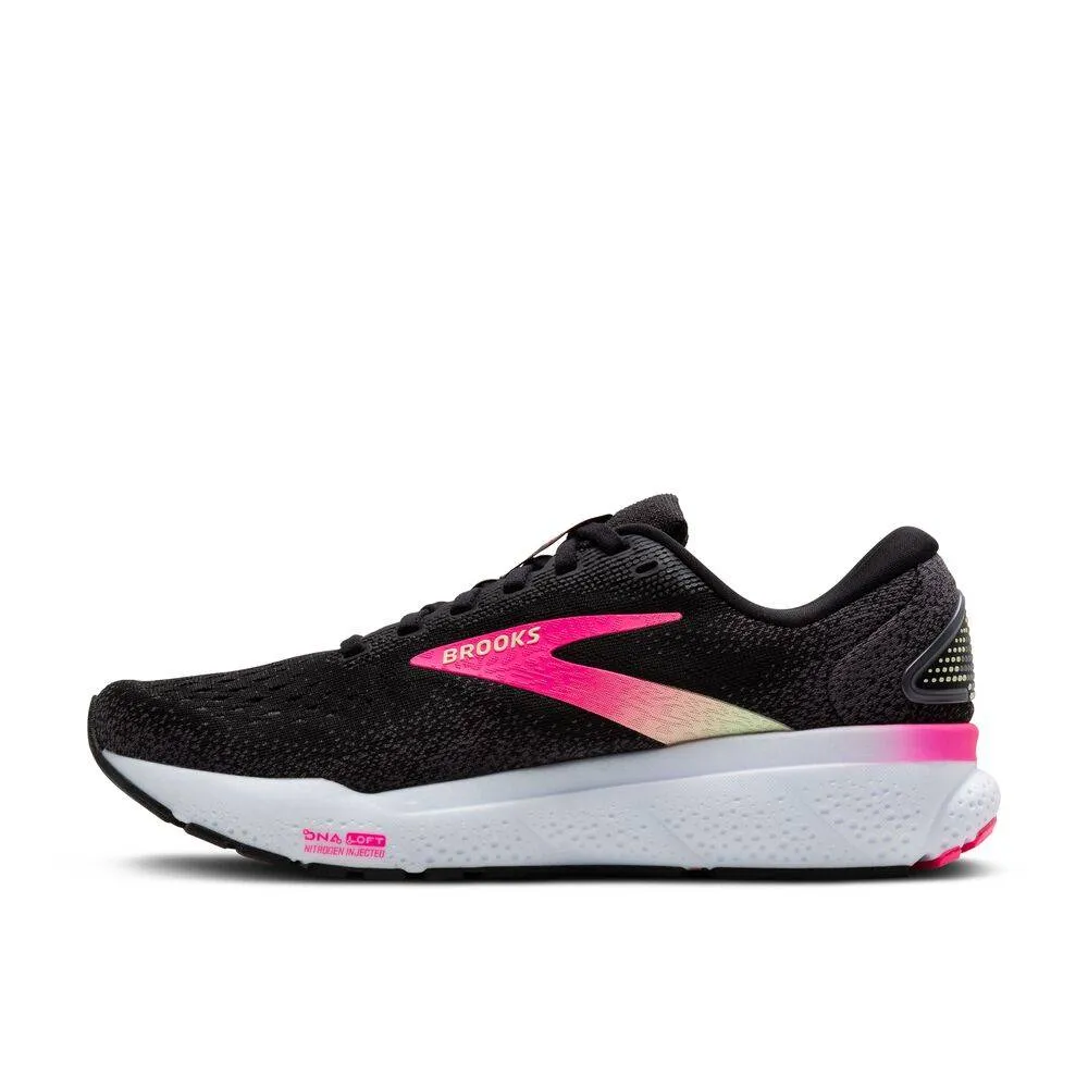 Brooks Ghost 16 Narrow (Womens) - Black/Pink/Yellow