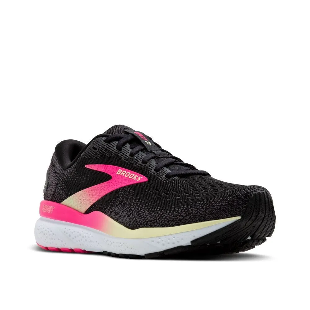 Brooks Ghost 16 Narrow (Womens) - Black/Pink/Yellow