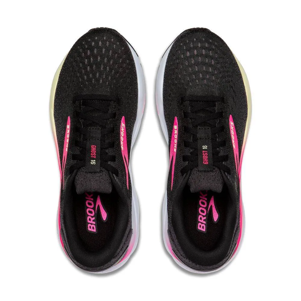 Brooks Ghost 16 Narrow (Womens) - Black/Pink/Yellow
