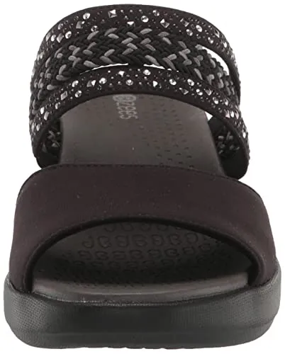 BZees Womens Fireworks Wedge Sandal Navy Blazer Woven 9 W