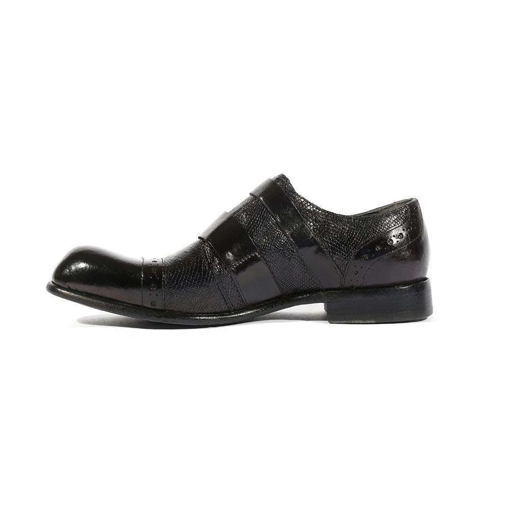 Jo Ghost Men's Italian Designer Shoes Diver Reptilis Nero Monkstrap Loafers(JG5118)