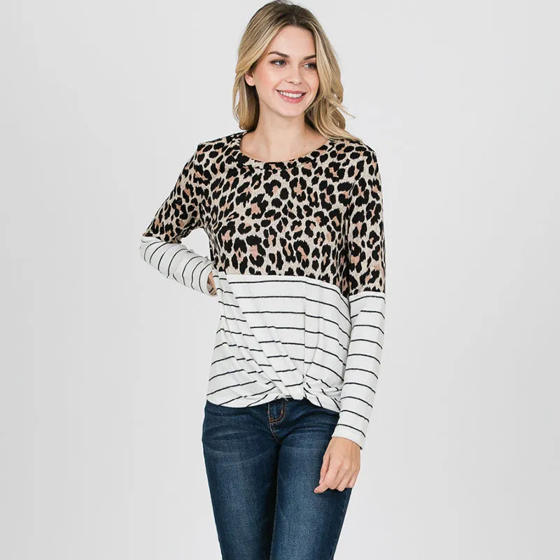 Leopard Stripe Long Sleeve Top