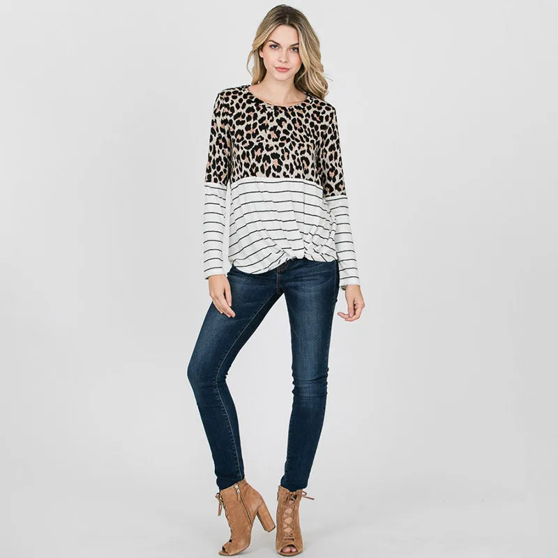 Leopard Stripe Long Sleeve Top
