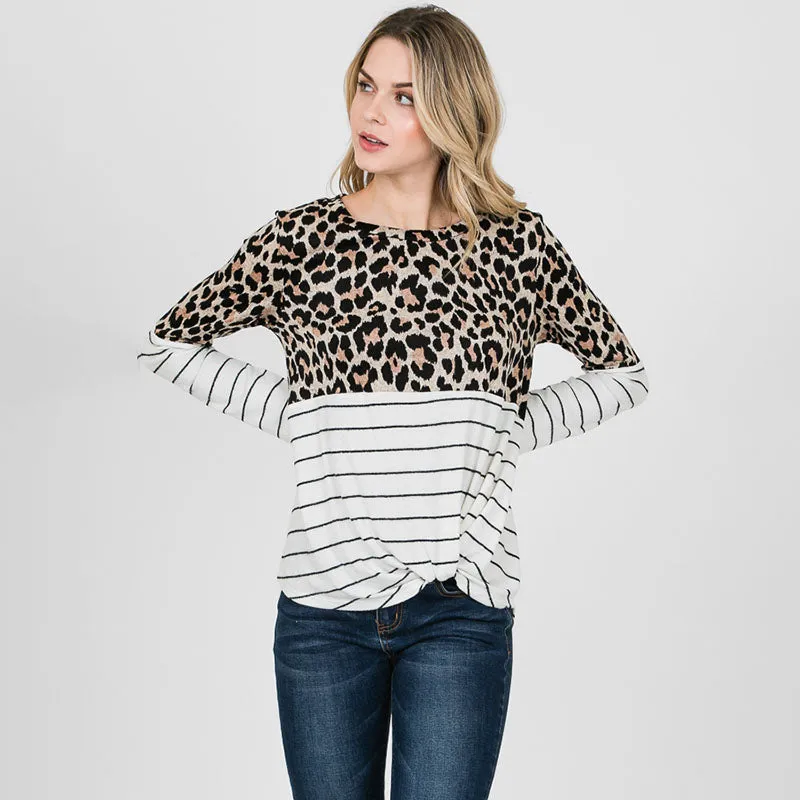 Leopard Stripe Long Sleeve Top