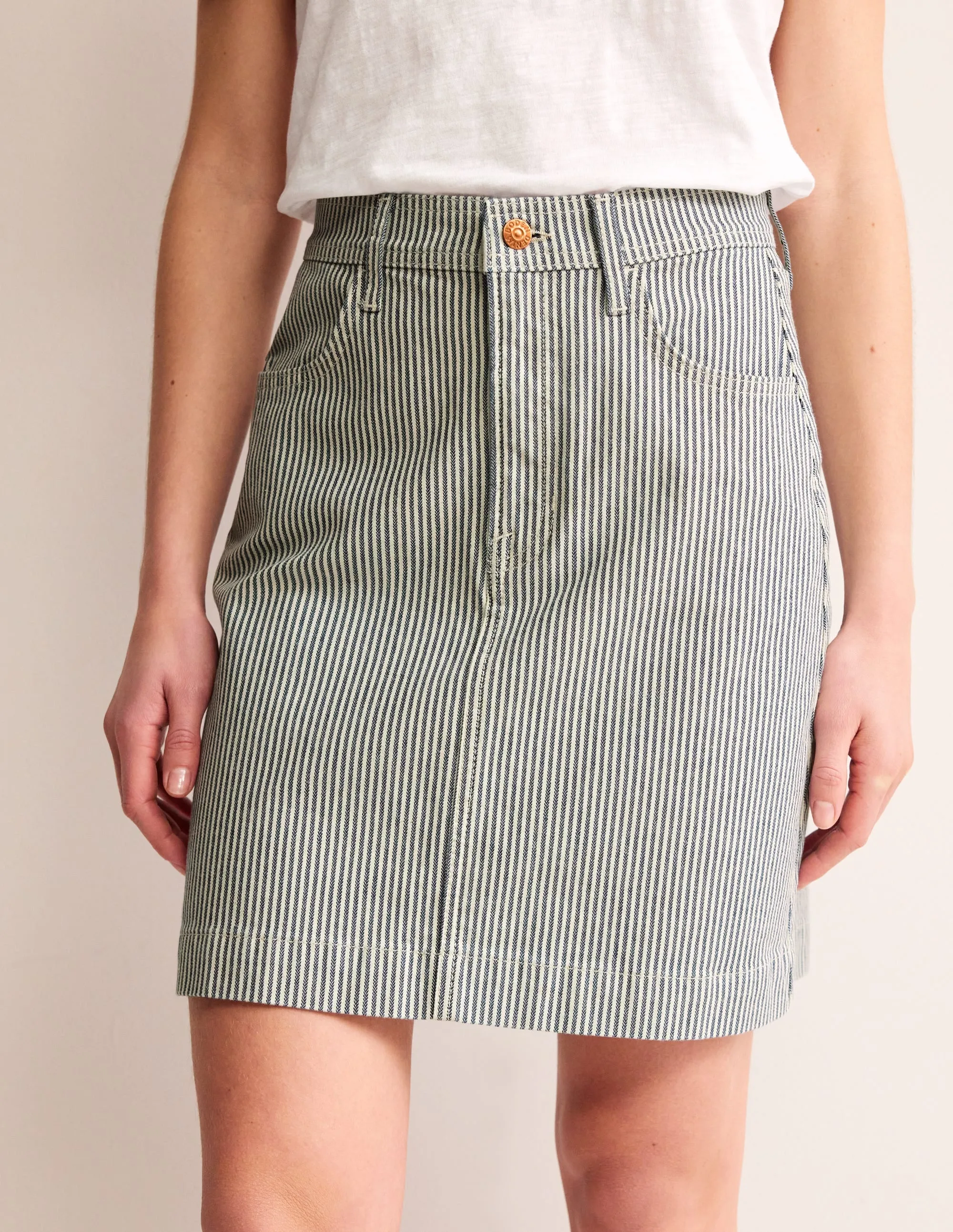 Nell Denim Mini Skirt-Blue Stripe
