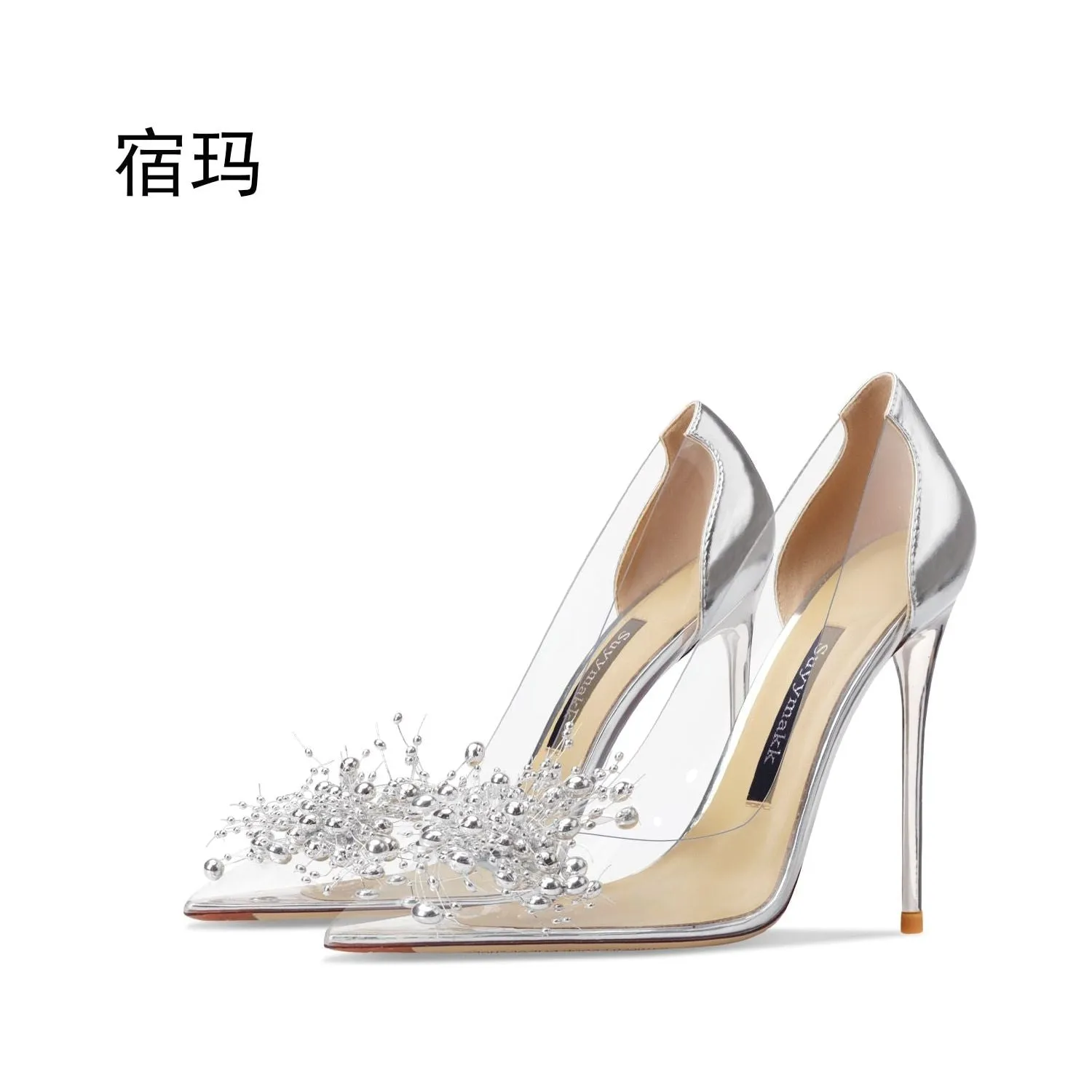 New Comfortable Transparent Women Bridal Pumps Pointed Toe Clear Rhinestone High Heel Shoes
