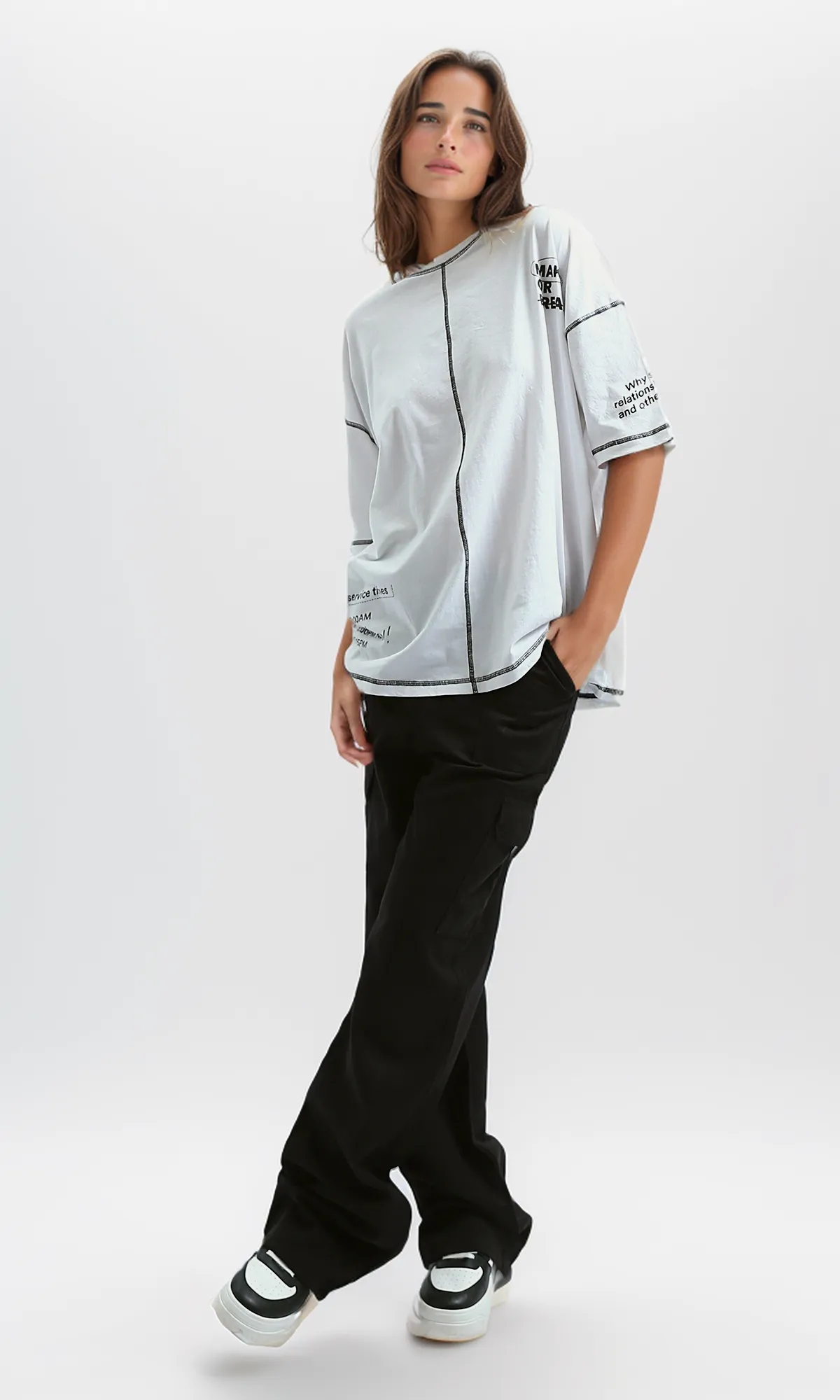 O181662 Relaxed Fit Casual Elbow Sleeves White Shirt