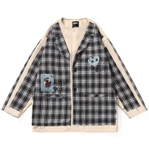 Plaid Irregular Stitching Card Letter Embroidered Jacket