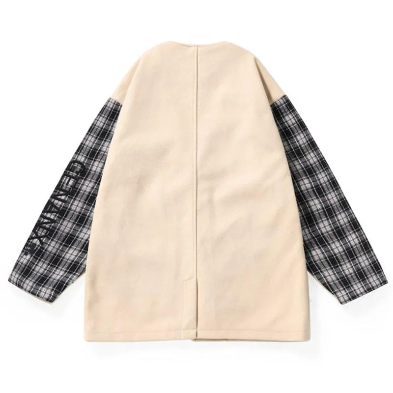 Plaid Irregular Stitching Card Letter Embroidered Jacket