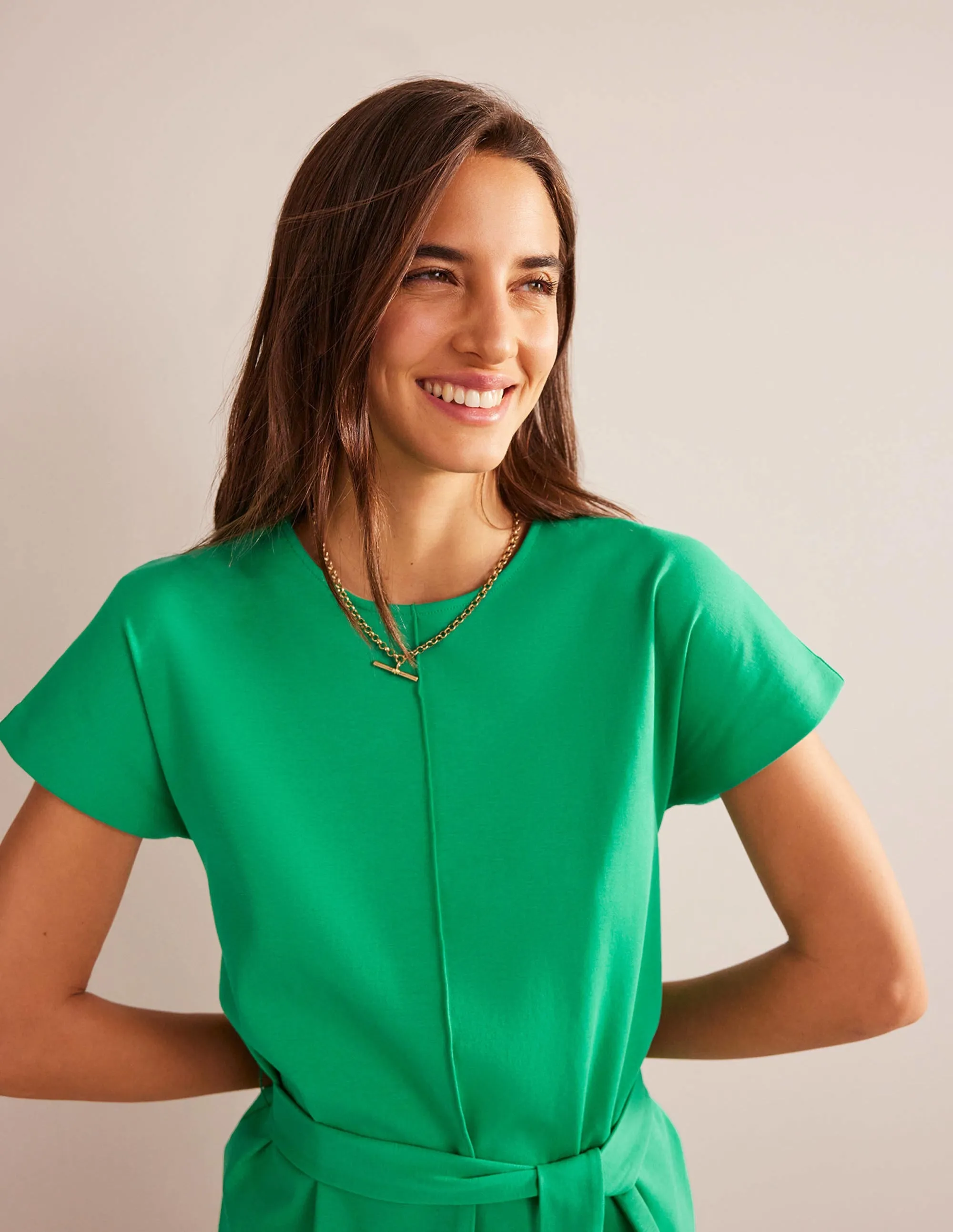 Tara Ponte T-Shirt Dress-Meadow Green