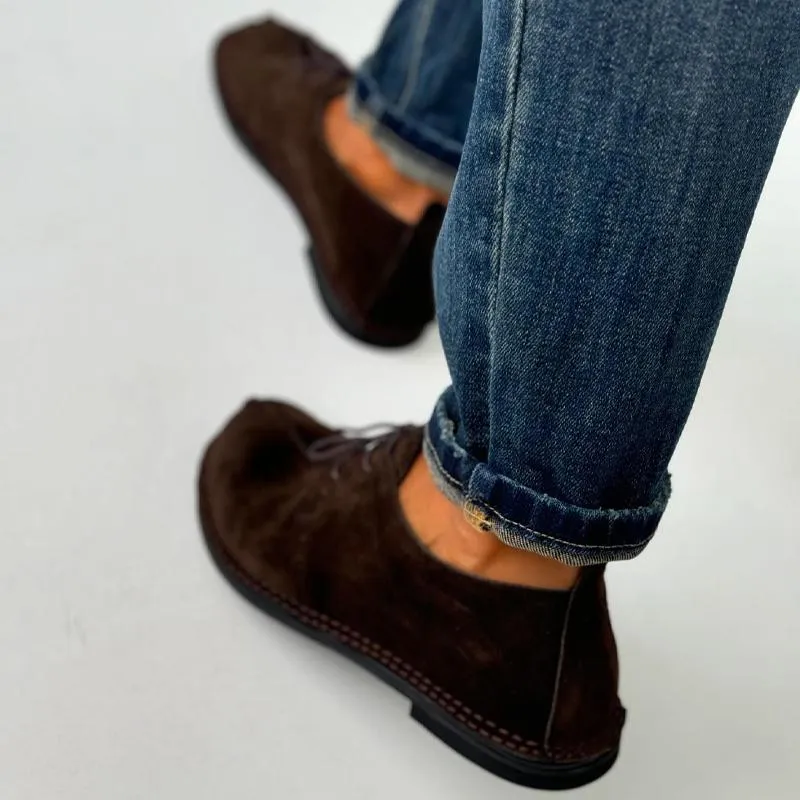 Vintage Frosted Leather Lace-up Bonken Shoes Women's Comfortable Casual Shoes