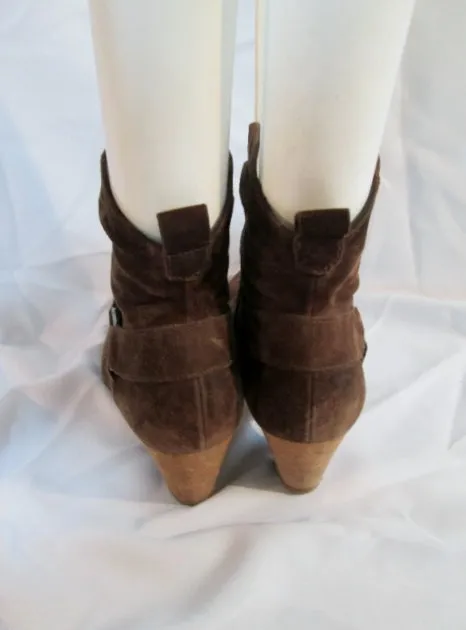 Womens PAUL GREEN Suede Leather Ankle Harness Boot Bootie BROWN 7.5