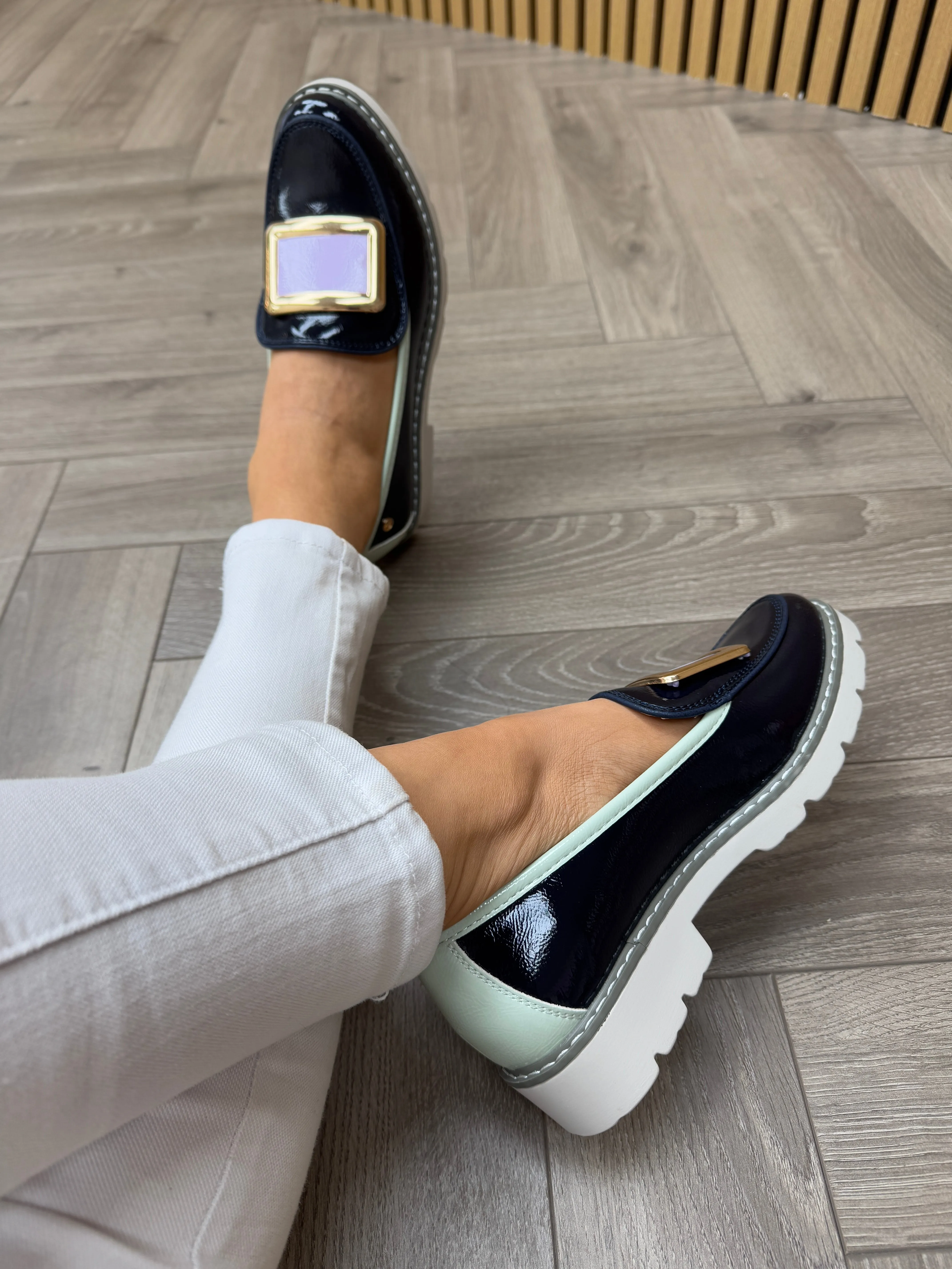 Zanni & Co (SS25) ‘Yen One’ Patent Loafer With Colour Block Buckle - Violet Cobalt (Z21)