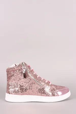 Zipper Accent Glitter Lace Up High Top Sneaker