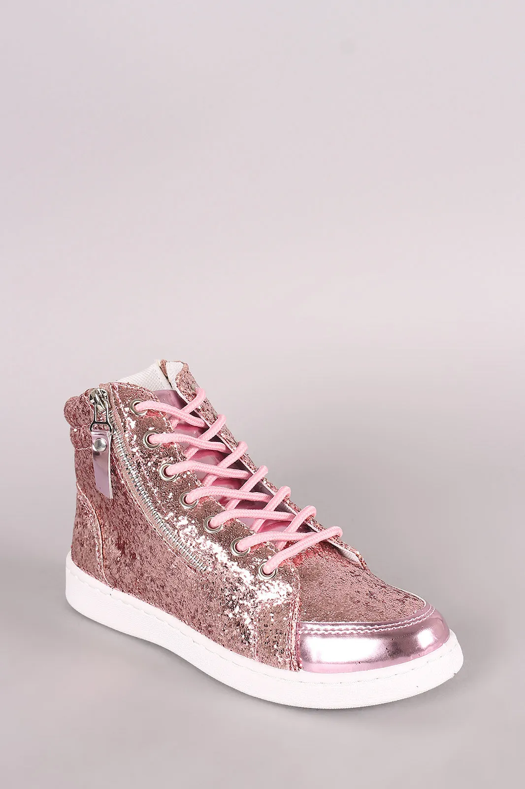Zipper Accent Glitter Lace Up High Top Sneaker