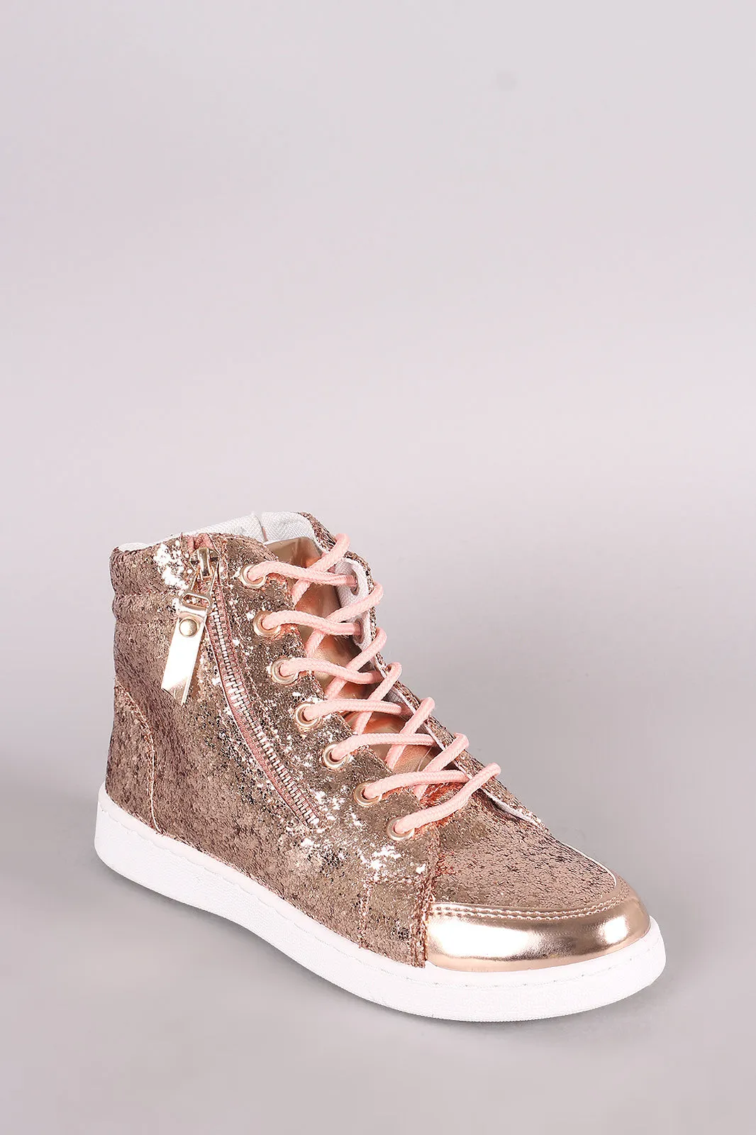 Zipper Accent Glitter Lace Up High Top Sneaker