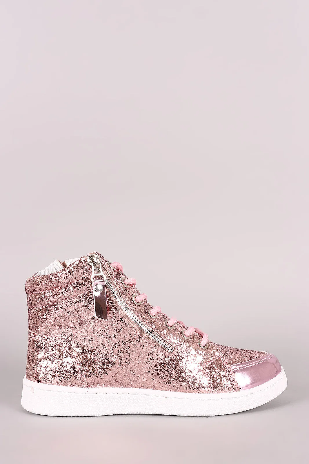 Zipper Accent Glitter Lace Up High Top Sneaker